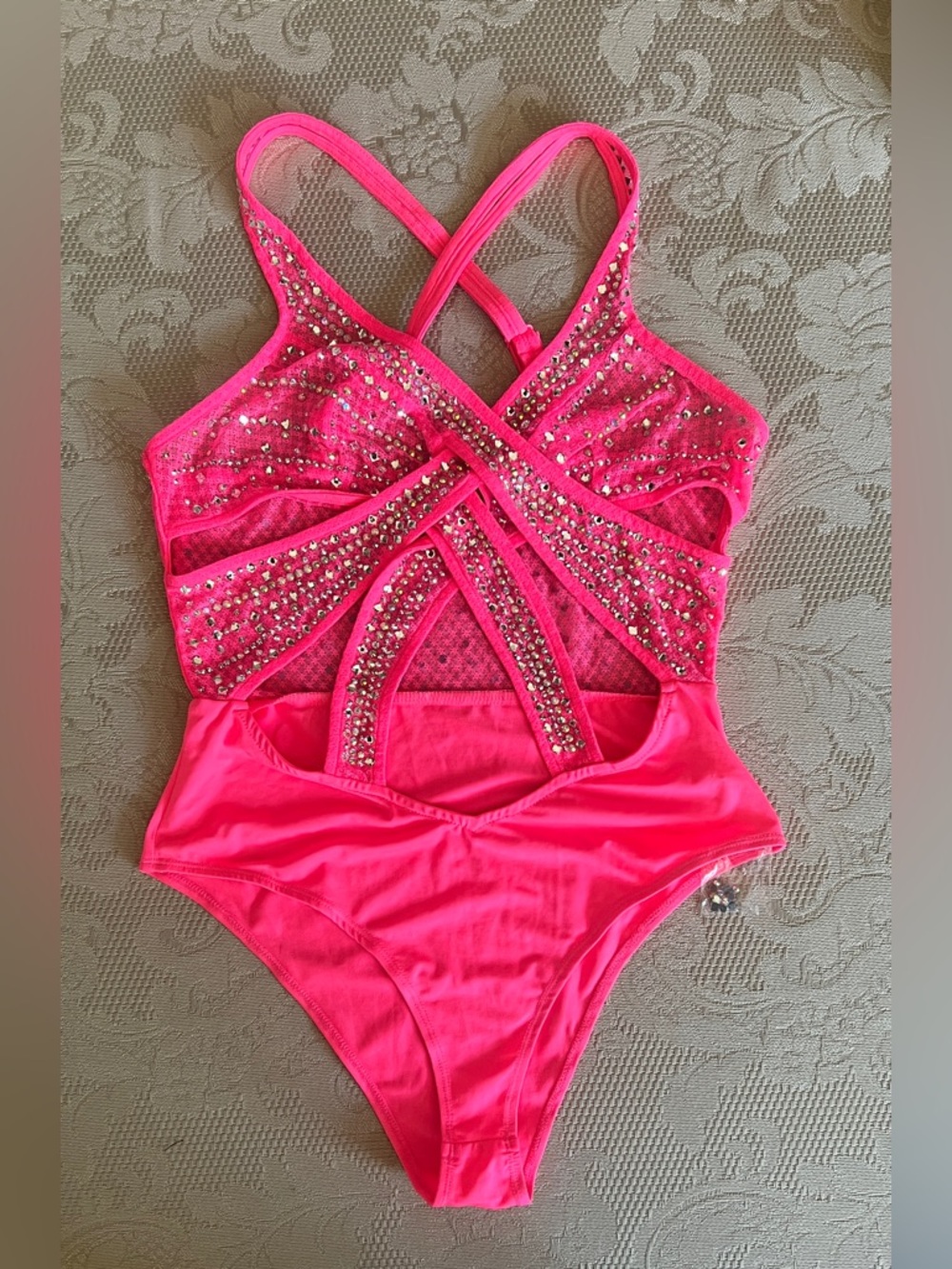 Hot Pink Rhinestone One-Piece Set - Picture 2 of 7